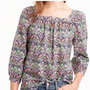 Liberty x J. Crew Puff Sleeve Square neck Peasant Top, 8